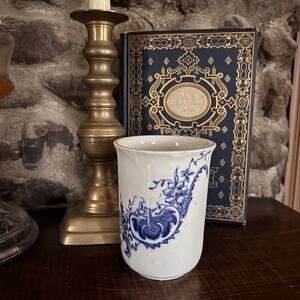 Antique Flow Blue Vanity Cup/Vase Victorian Floral Transferware Unmarked 4.5"